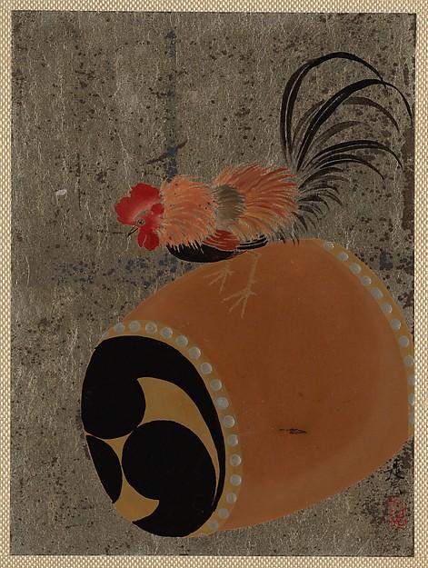 WikiOO.org – 美術百科全書 - 繪畫，作品 Shibata Zeshin - 公鸡 对  鼓