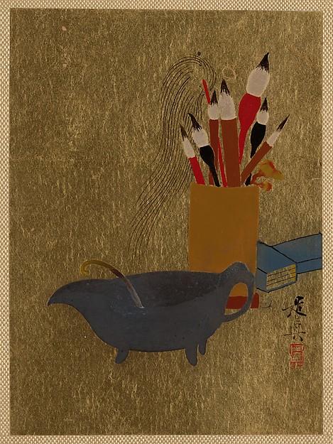 WikiOO.org - Encyclopedia of Fine Arts - Lukisan, Artwork Shibata Zeshin - Kettle and Box with Paint Brushes
