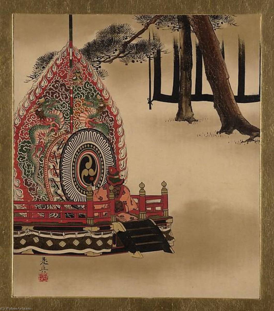 WikiOO.org - Encyclopedia of Fine Arts - Lukisan, Artwork Shibata Zeshin - Lacquer Paintings of Various Subjects Drum for Gagaku Dance