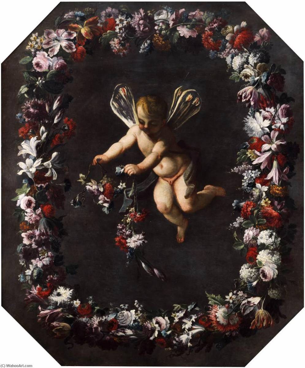 WikiOO.org – 美術百科全書 - 繪畫，作品 Giovanni Stanchi - 放 与  蜻蜓  翼  在  一个  花环