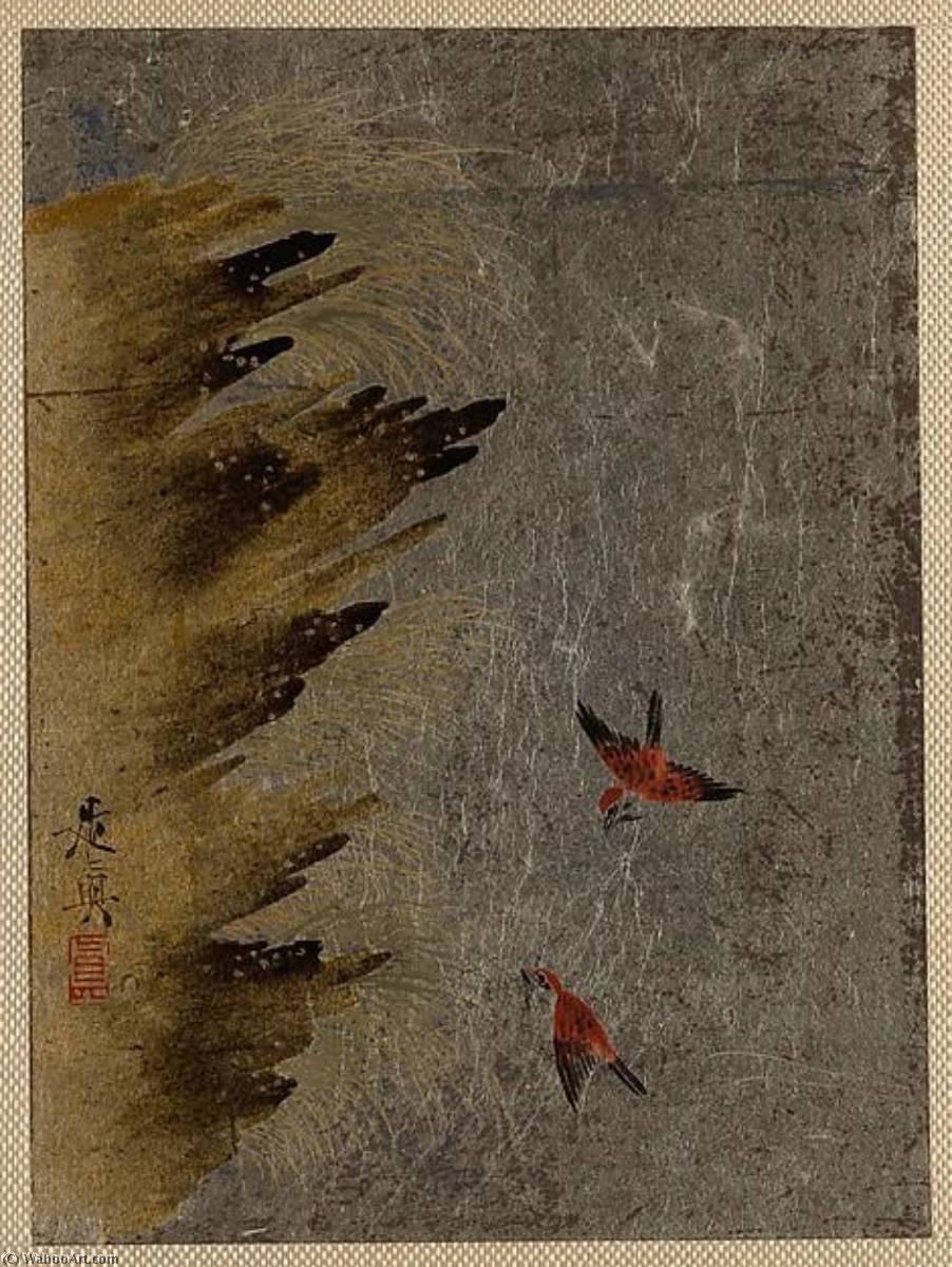 WikiOO.org - Encyclopedia of Fine Arts - Lukisan, Artwork Shibata Zeshin - Birds and Jutting Rocks