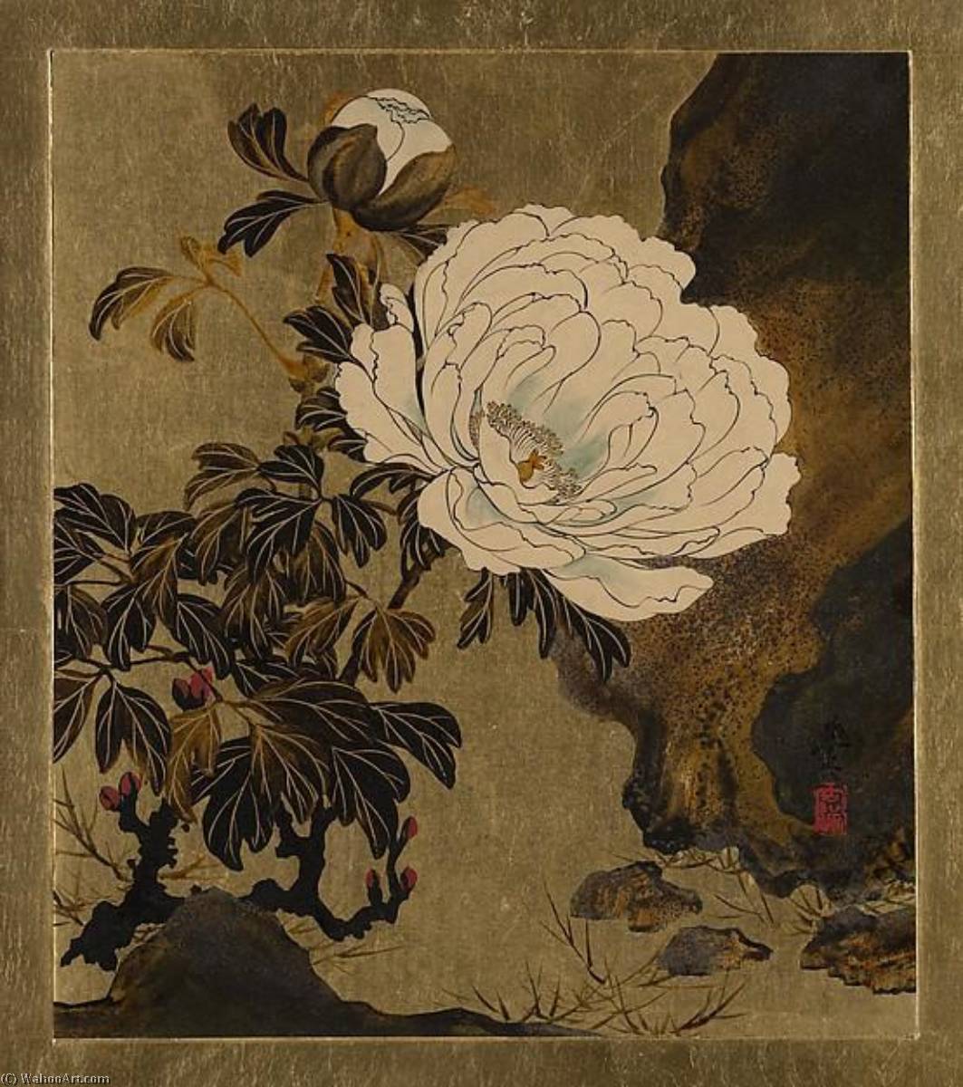 WikiOO.org - Encyclopedia of Fine Arts - Maalaus, taideteos Shibata Zeshin - Lacquer Paintings of Various Subjects Peonies