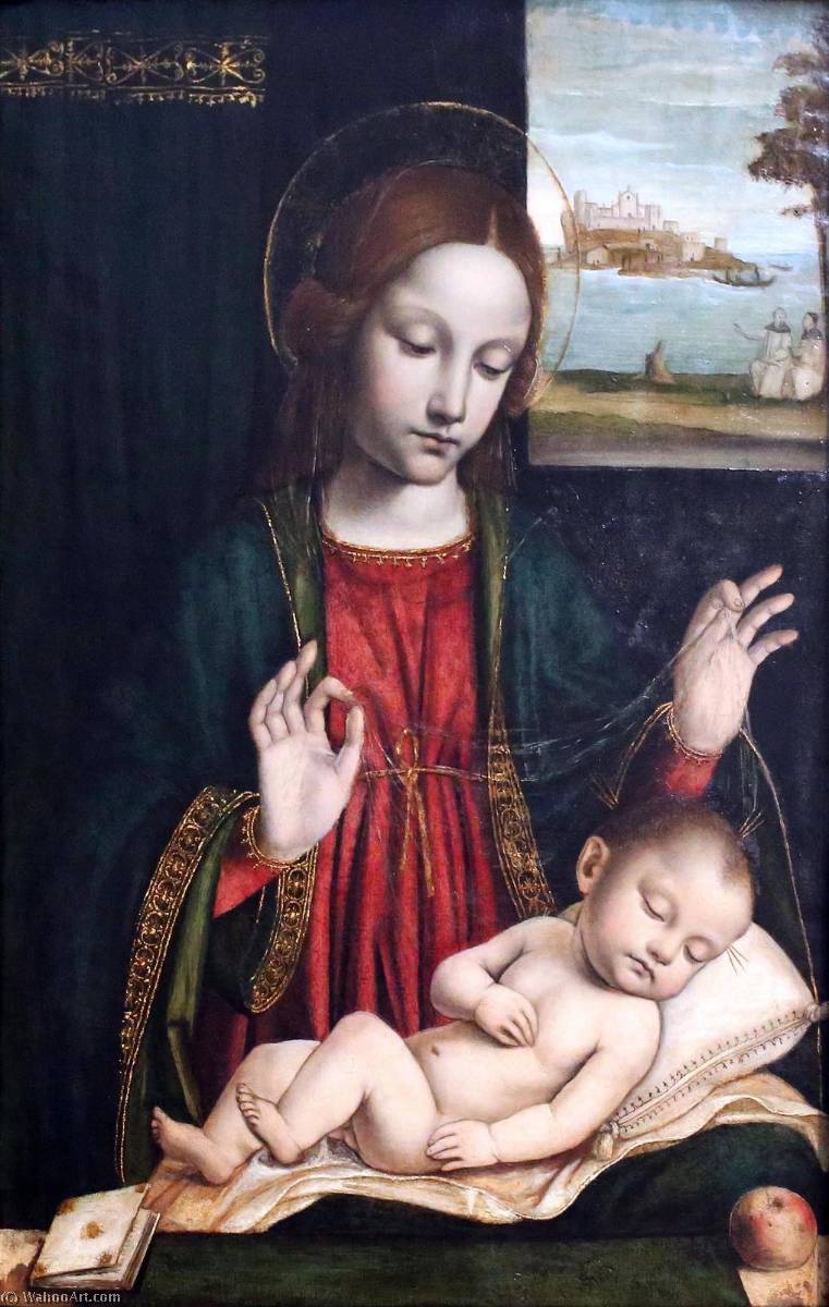 Wikioo.org - The Encyclopedia of Fine Arts - Painting, Artwork by Ambrogio Da Fossano (Ambrogio Bergognone) - Madonna and Child (also known as Madonna del Velo)