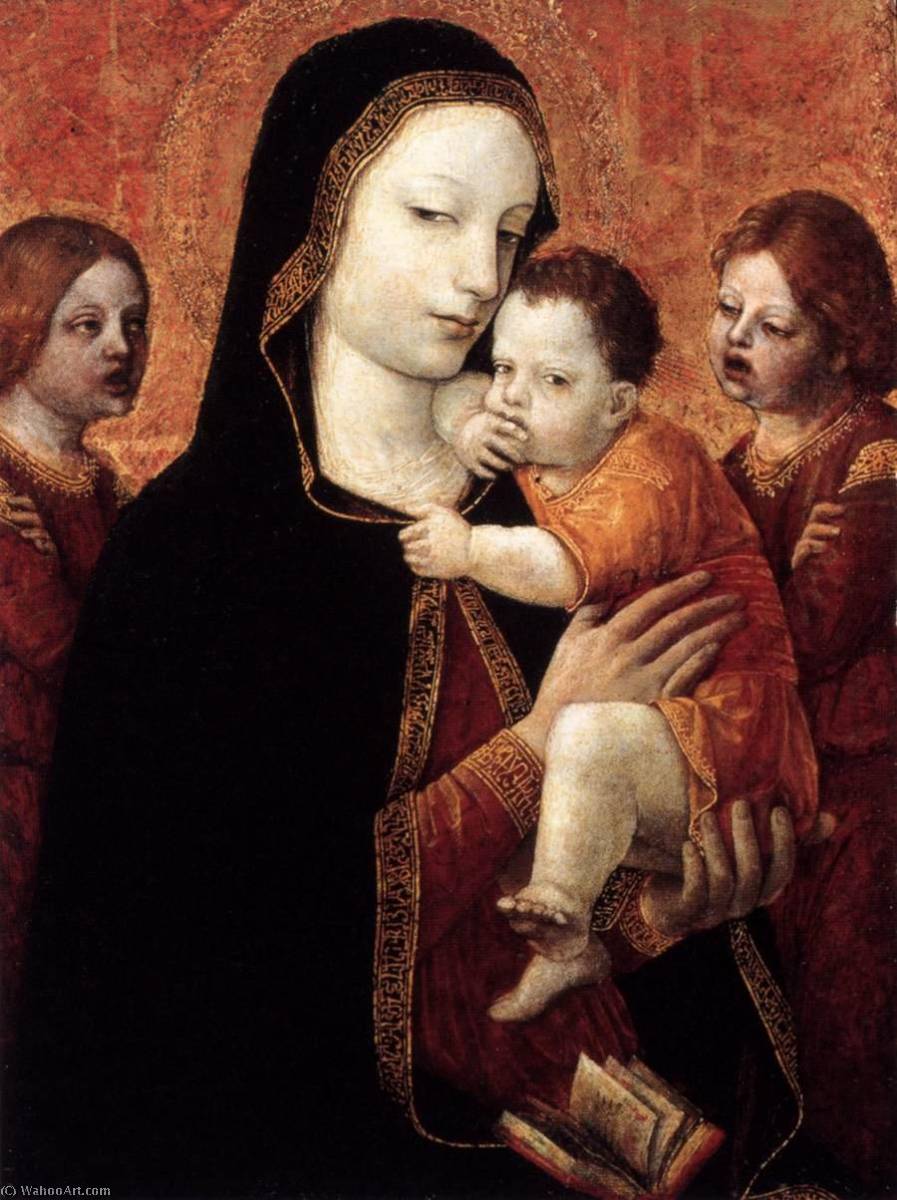 Wikioo.org - The Encyclopedia of Fine Arts - Painting, Artwork by Ambrogio Da Fossano (Ambrogio Bergognone) - Virgin and Child with Two Angels