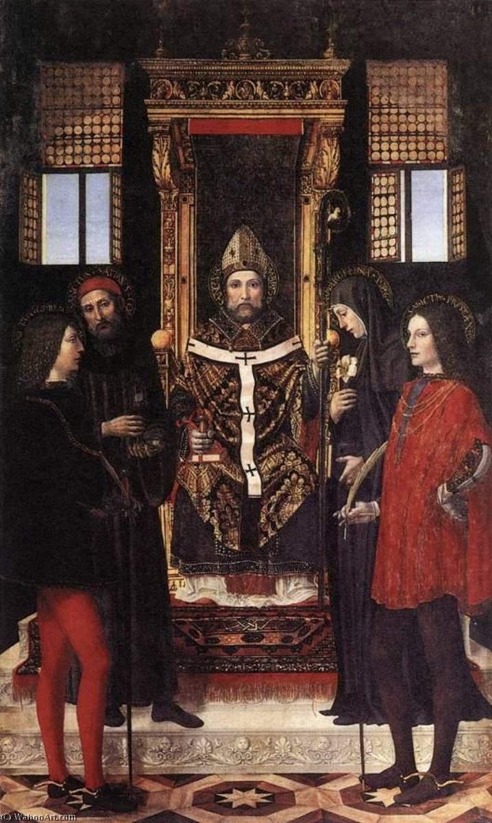 Wikioo.org – L'Encyclopédie des Beaux Arts - Peinture, Oeuvre de Ambrogio Da Fossano (Ambrogio Bergognone) - st ambroise avec saints