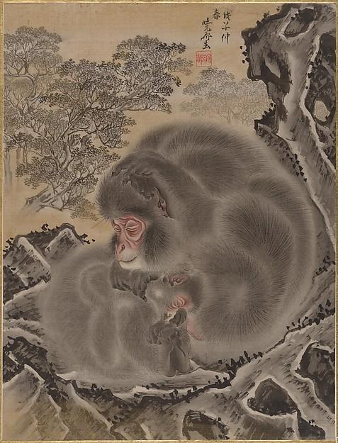 Wikoo.org - موسوعة الفنون الجميلة - اللوحة، العمل الفني Kawanabe Kyōsai - Monkeys