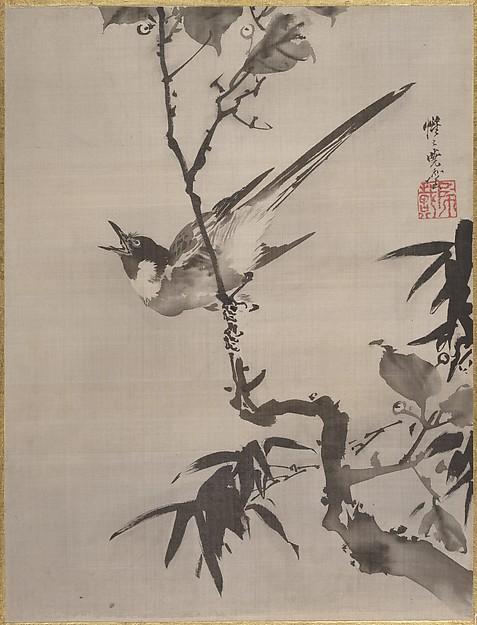 Wikioo.org - The Encyclopedia of Fine Arts - Painting, Artwork by Kawanabe Kyōsai - Singing Bird on a Branch
