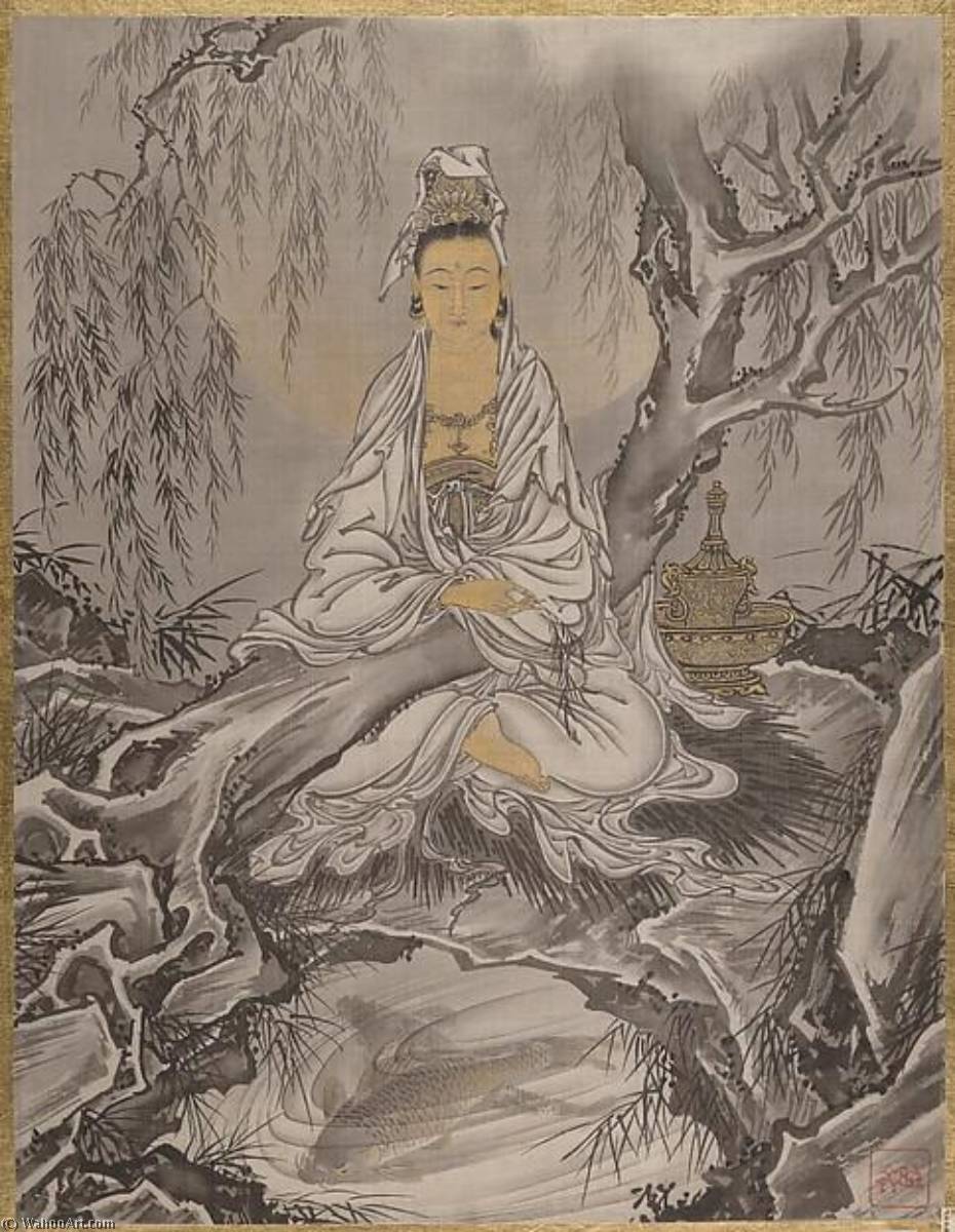 Wikioo.org - Bách khoa toàn thư về mỹ thuật - Vẽ tranh, Tác phẩm nghệ thuật Kawanabe Kyōsai - 白衣観音図 White Robed Kannon