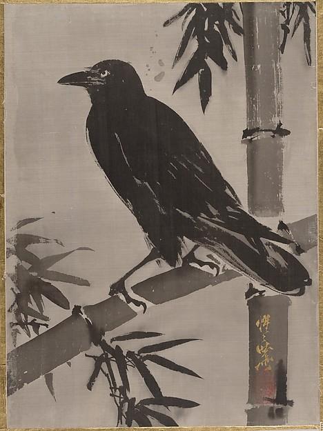 Wikioo.org - The Encyclopedia of Fine Arts - Painting, Artwork by Kawanabe Kyōsai - 竹に鴉図 Crow on a Bamboo Branch