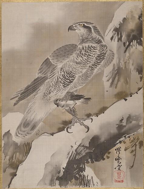 WikiOO.org - Енциклопедия за изящни изкуства - Живопис, Произведения на изкуството Kawanabe Kyōsai - Eagle Holding Small Bird