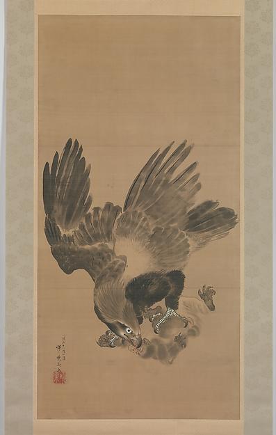 WikiOO.org - Encyclopedia of Fine Arts - Lukisan, Artwork Kawanabe Kyōsai - 猿を襲う鷲図 Eagle Attacking a Monkey