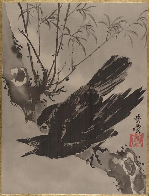 WikiOO.org - Encyclopedia of Fine Arts - Lukisan, Artwork Kawanabe Kyōsai - 木に鴉図 Crow on a Branch
