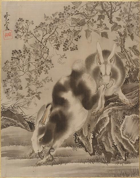 Wikoo.org - موسوعة الفنون الجميلة - اللوحة، العمل الفني Kawanabe Kyōsai - Rabbits
