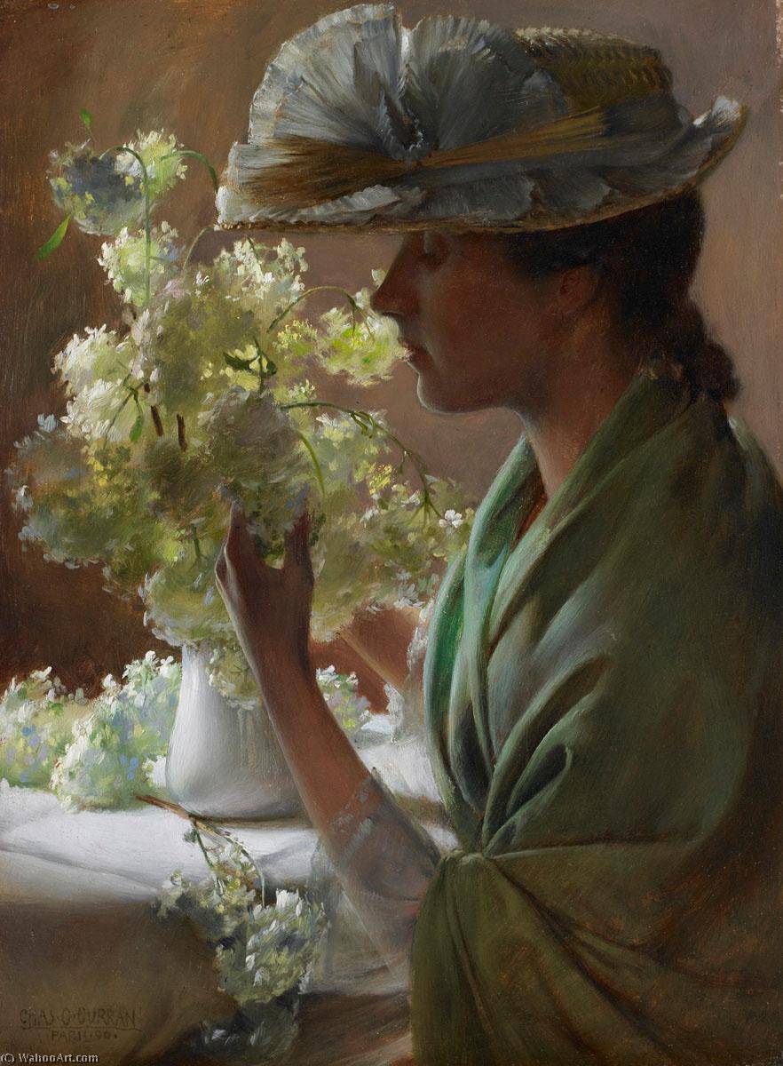 Wikioo.org - The Encyclopedia of Fine Arts - Painting, Artwork by Charles Courtney Curran - Lady with a Bouquet (also known as Snowballs)