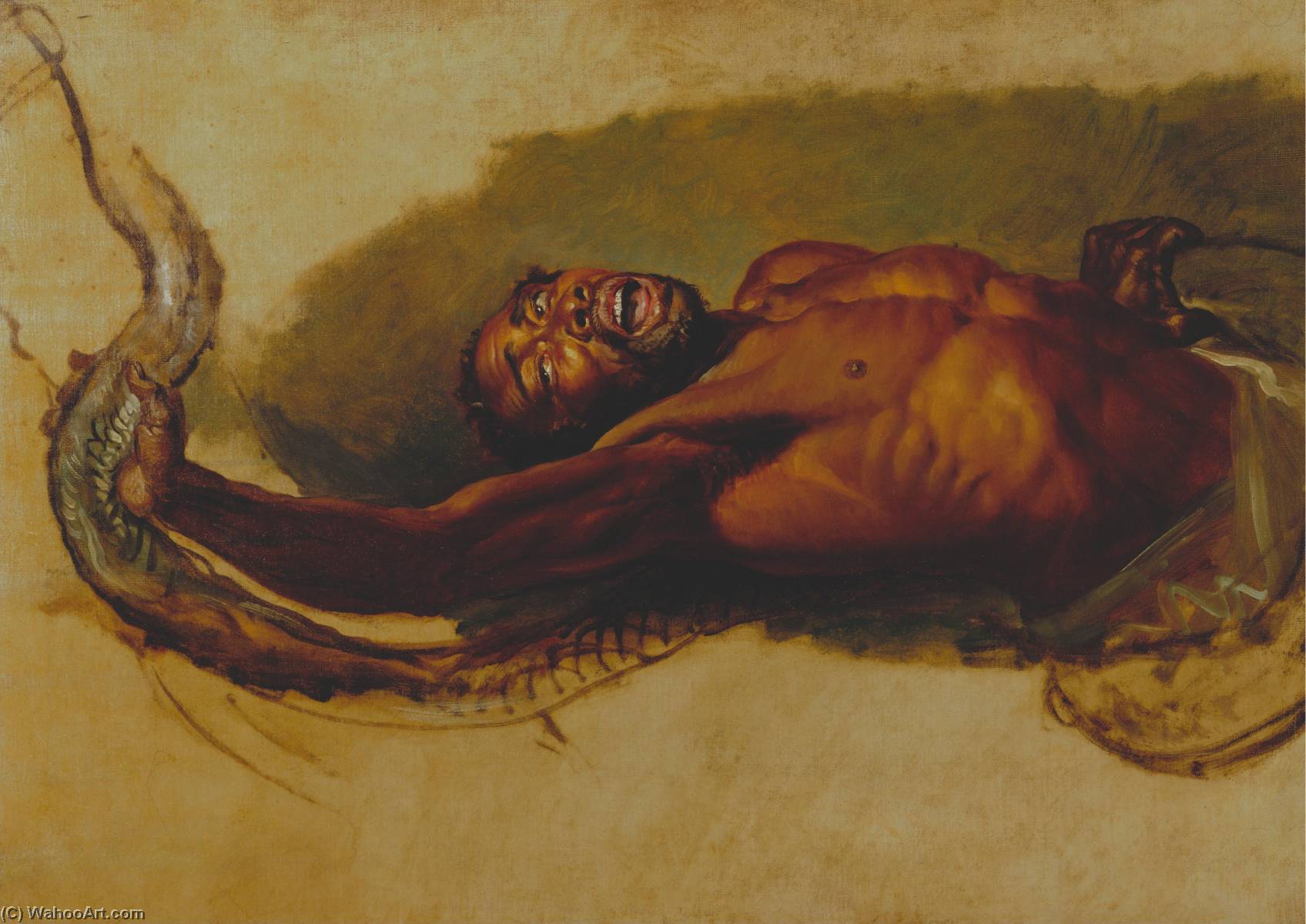 Wikioo.org - Die Enzyklopädie bildender Kunst - Malerei, Kunstwerk von James Ward - mann kämpfen mit ein Boa Schließmuskel , Studieren für Liboya Schlange Ergreifend seine beute