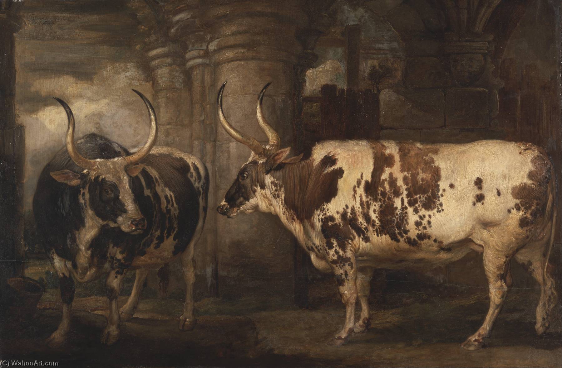 WikiOO.org - 百科事典 - 絵画、アートワーク James Ward - の肖像画 二つ 非凡な 牛 , ザー プロパティ の 伯爵 の ポウィス