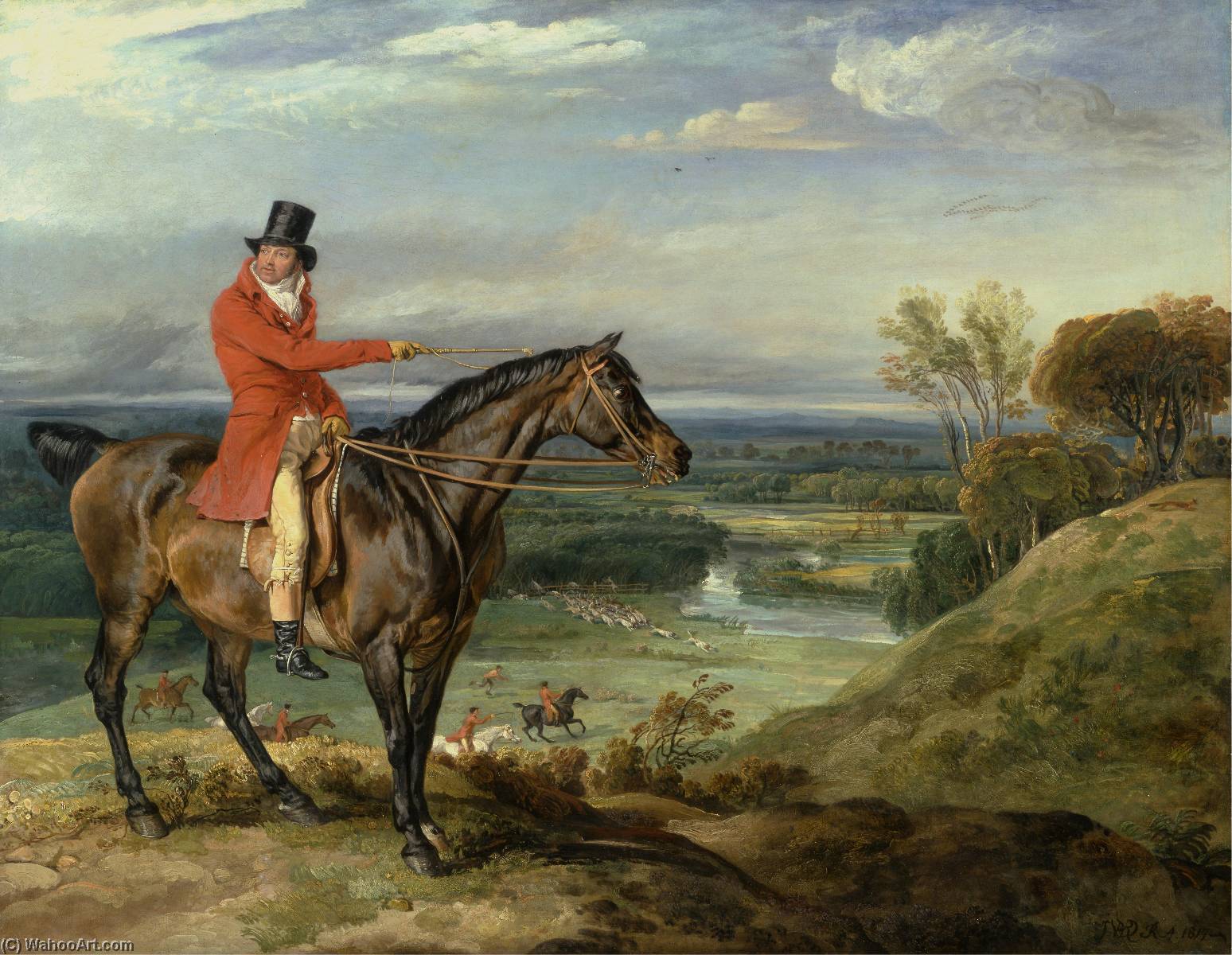 Wikioo.org - The Encyclopedia of Fine Arts - Painting, Artwork by James Ward - John Levett Hunting at Wychnor, Staffordshire alternate title Theophilus Levett and a Favorite Hunter)