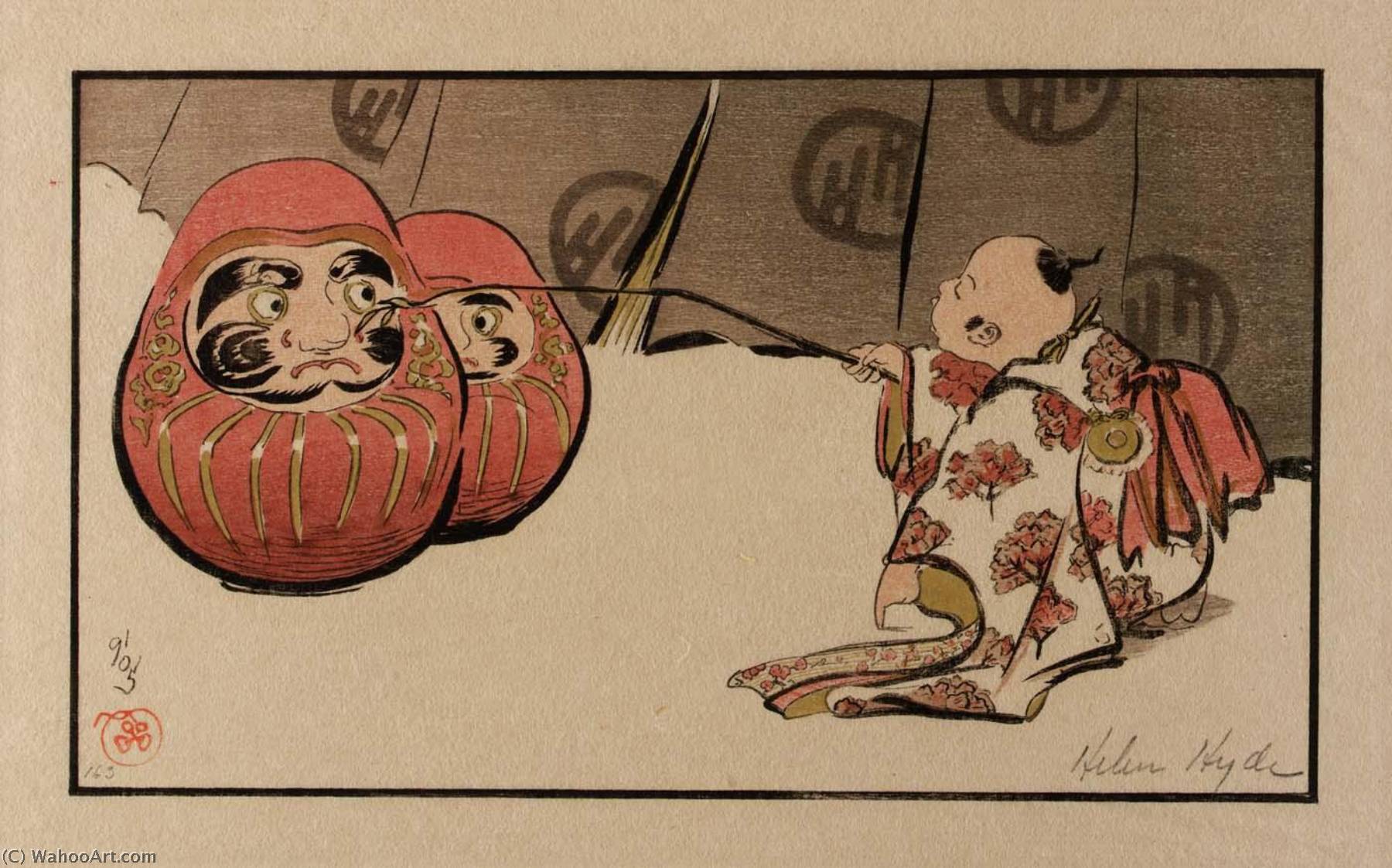 Wikioo.org - The Encyclopedia of Fine Arts - Painting, Artwork by Helen Hyde - Teasing the Daruma