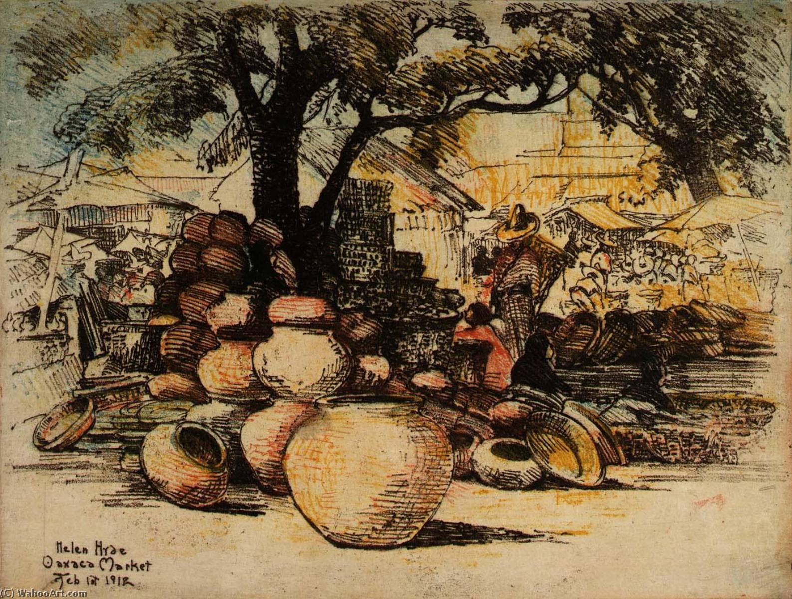 Wikioo.org - The Encyclopedia of Fine Arts - Painting, Artwork by Helen Hyde - Oaxaca Market