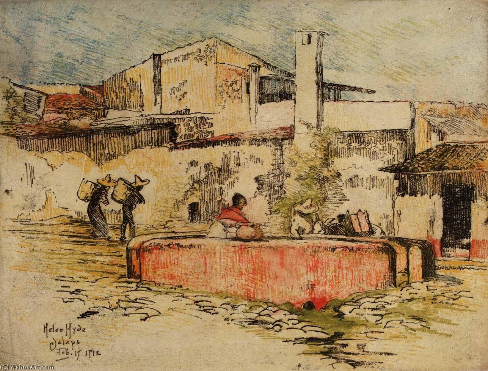 WikiOO.org - Енциклопедия за изящни изкуства - Живопис, Произведения на изкуството Helen Hyde - The Pink Fountain at Jalapa