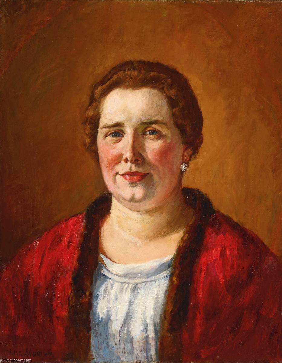 Wikioo.org - The Encyclopedia of Fine Arts - Painting, Artwork by Ilya Ivanovich Mashkov - Portrait of Ekaterina Ivanovna Kogan in a Red Cardigan