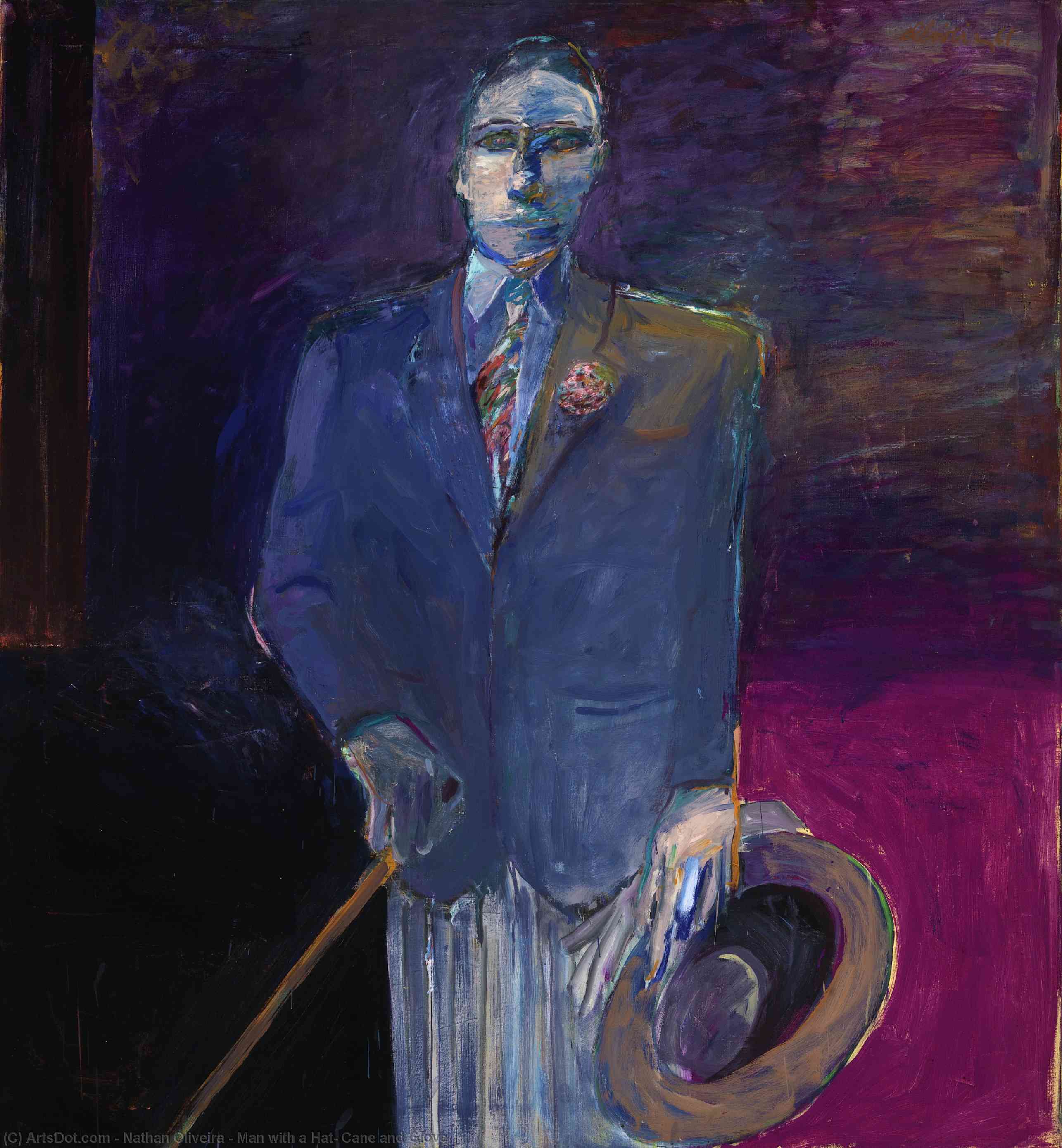 WikiOO.org - Encyclopedia of Fine Arts - Malba, Artwork Nathan Oliveira - Man with a Hat, Cane and Glove