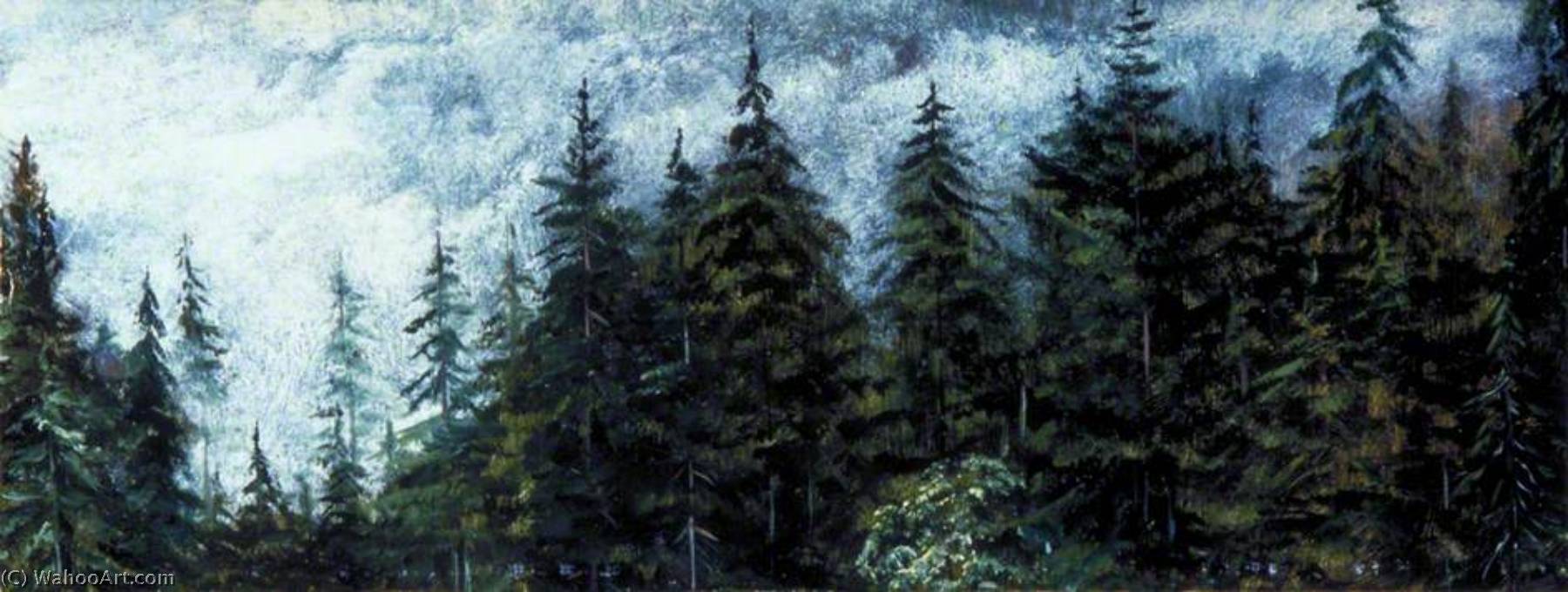 WikiOO.org – 美術百科全書 - 繪畫，作品 Marianne North - 松树 包层的 连续下坡 的 Nagkunda , 北 印度 , 和查看  的 遥远 山