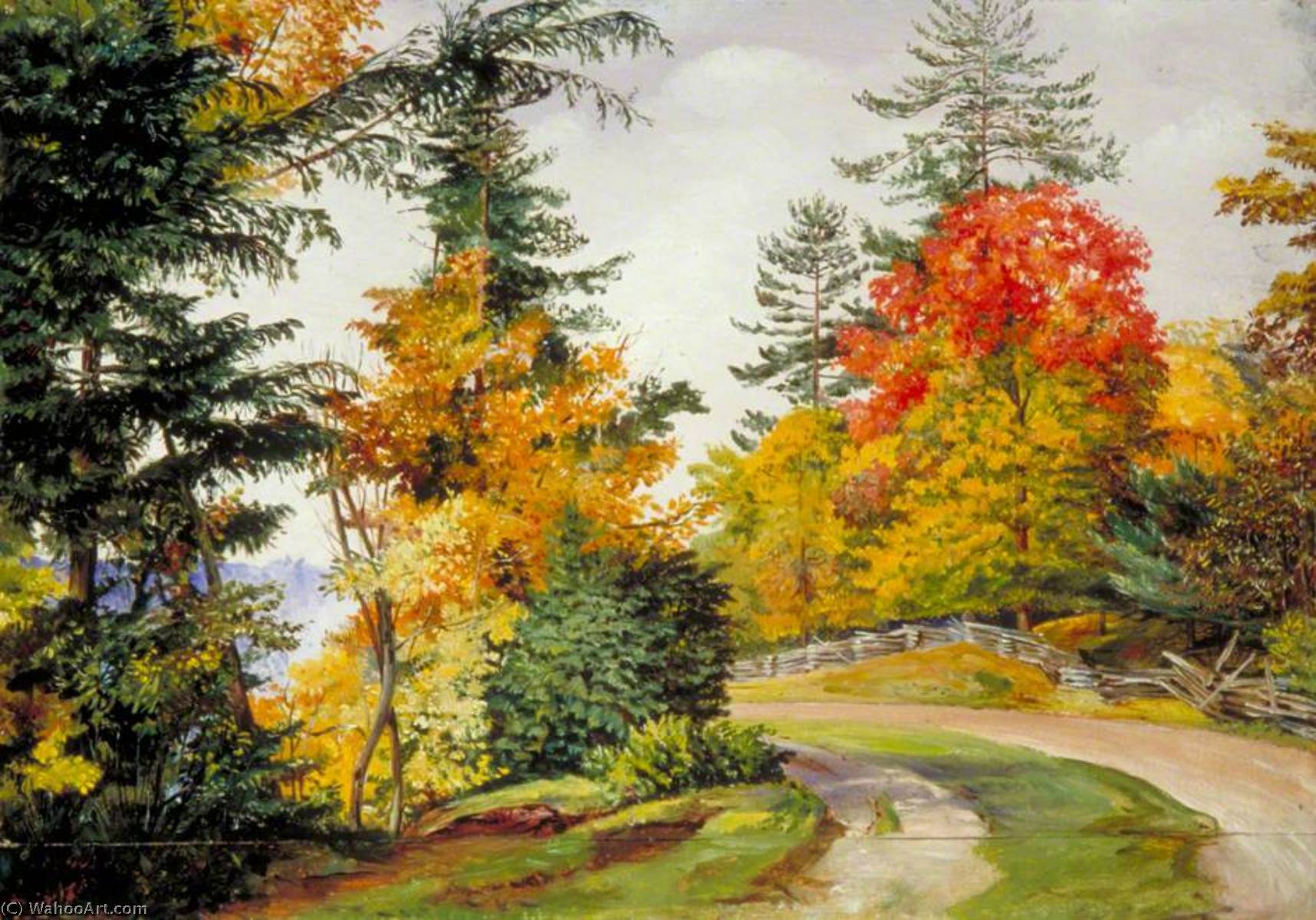 WikiOO.org - Encyclopedia of Fine Arts - Festés, Grafika Marianne North - Autumn Tints near Niagara, United States