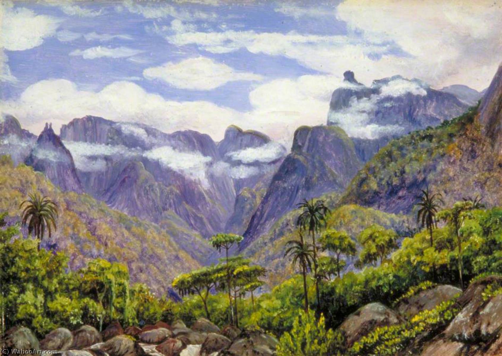 WikiOO.org - Енциклопедия за изящни изкуства - Живопис, Произведения на изкуството Marianne North - Noonday View in the Organ Mountains, Brazil, from Barara