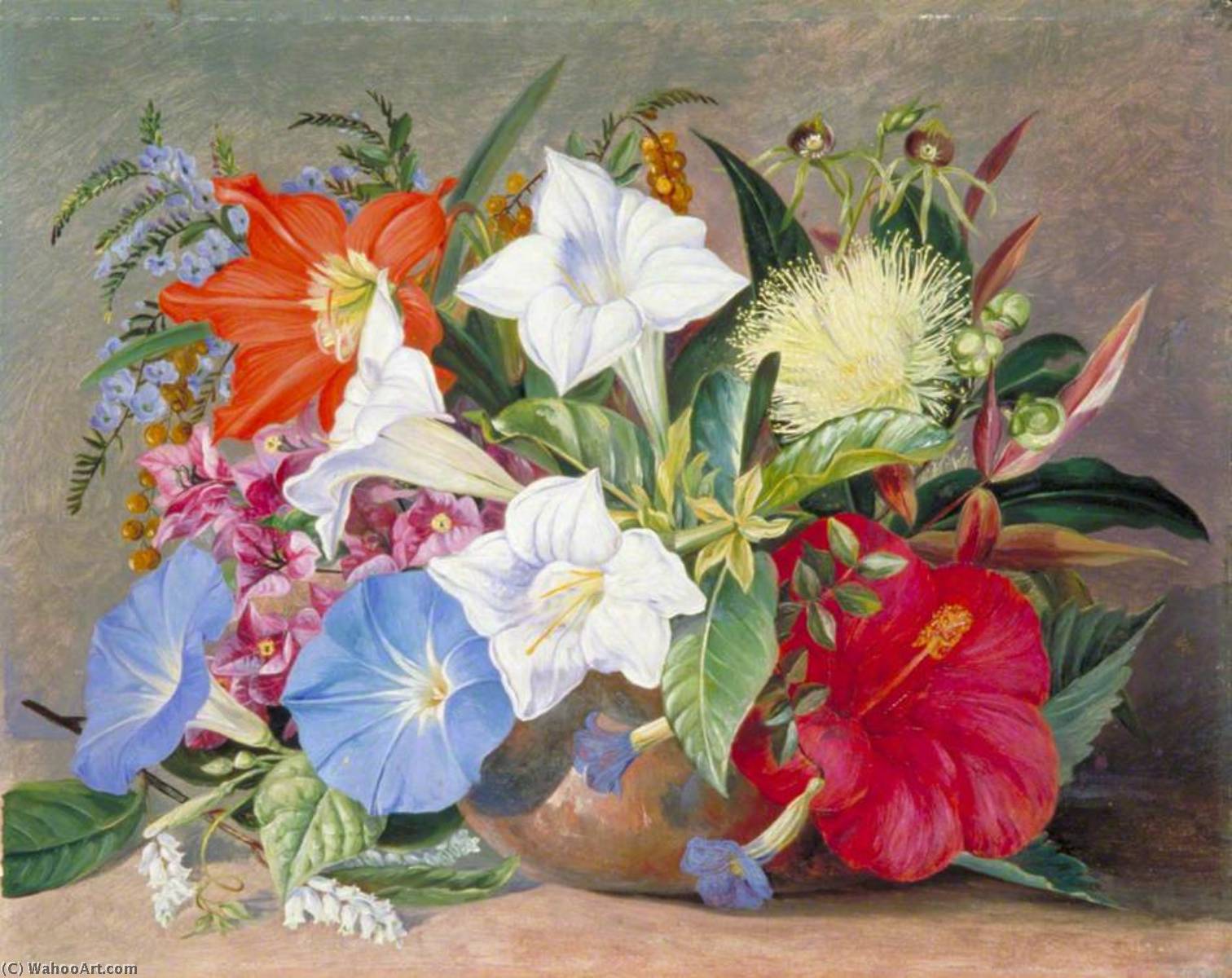 WikiOO.org - Encyclopedia of Fine Arts - Festés, Grafika Marianne North - Group of Flowers, Wild and Cultivated, in Jamaica