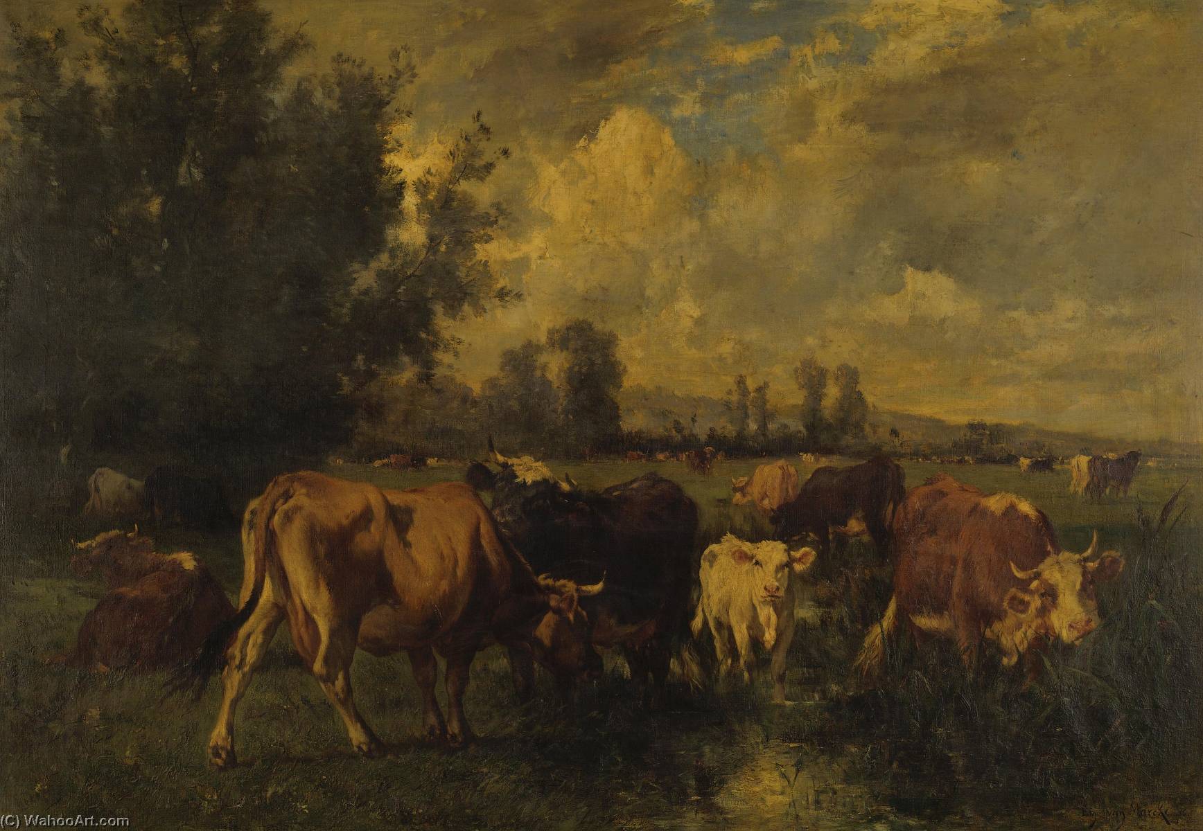 WikiOO.org - 백과 사전 - 회화, 삽화 Émile Van Marcke De Lummen - Cattle in a Field