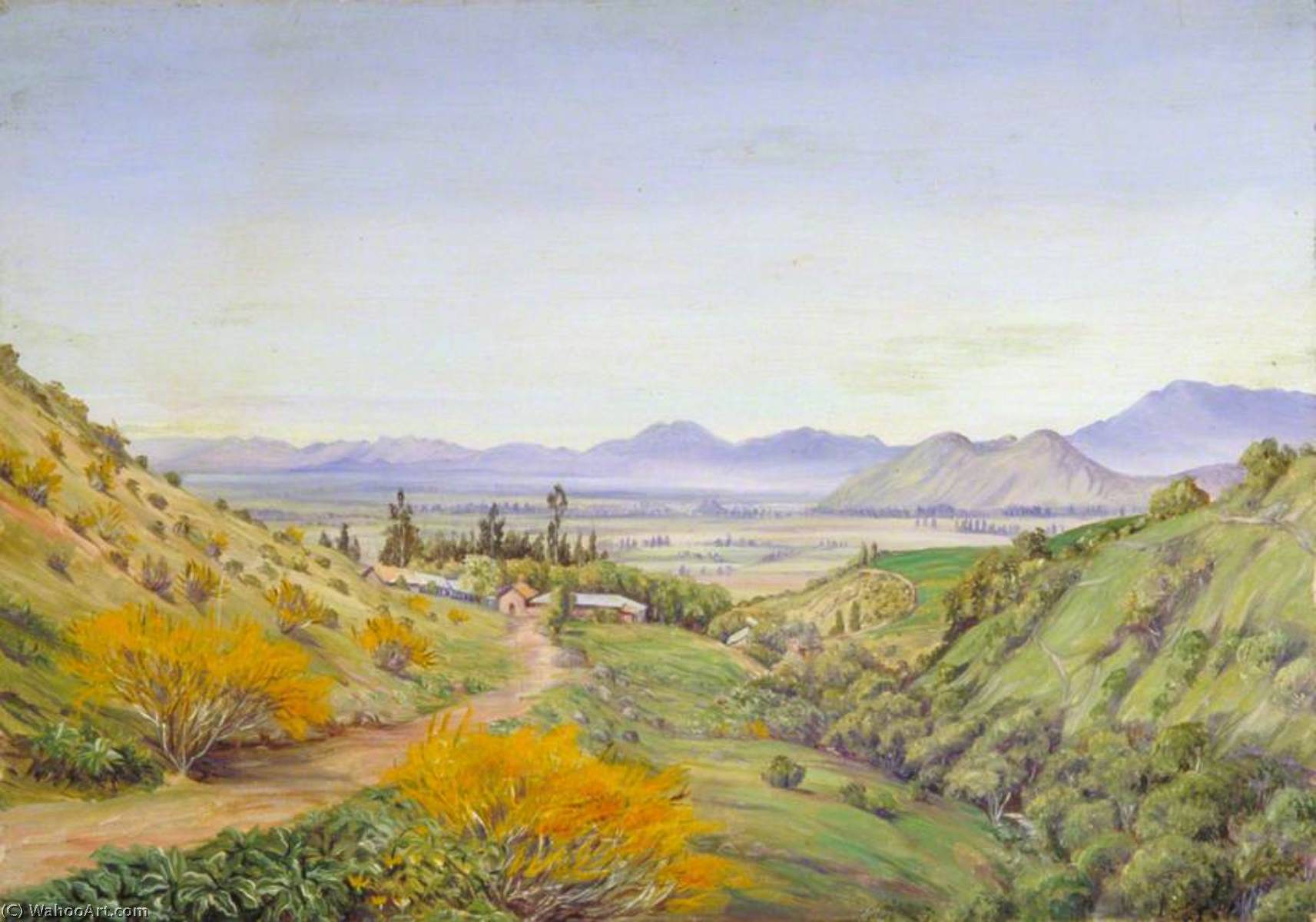WikiOO.org - 백과 사전 - 회화, 삽화 Marianne North - Distant View of Santiago, Chili, from Apoquindo