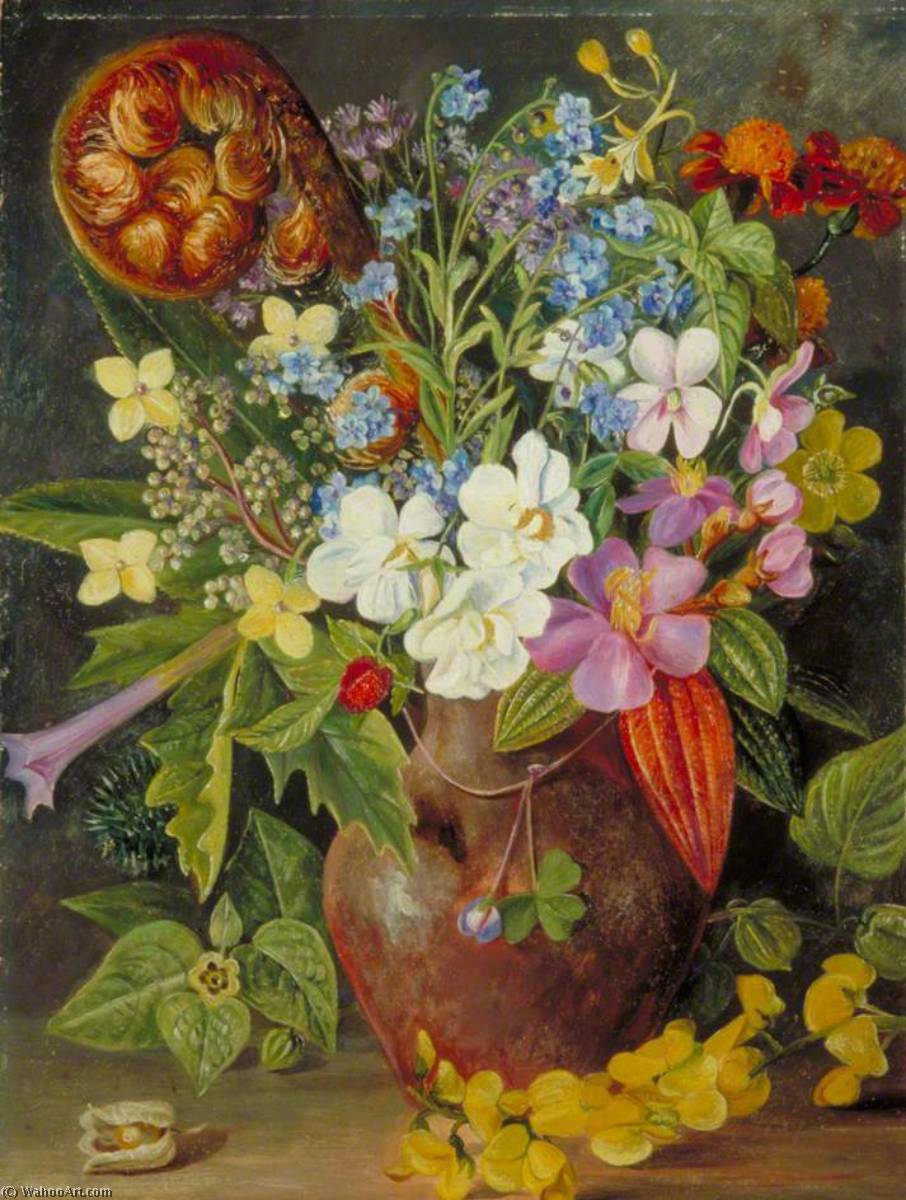 Wikioo.org – L'Enciclopedia delle Belle Arti - Pittura, Opere di Marianne North - Gruppo di fiori selvatici di Il java , da tosari