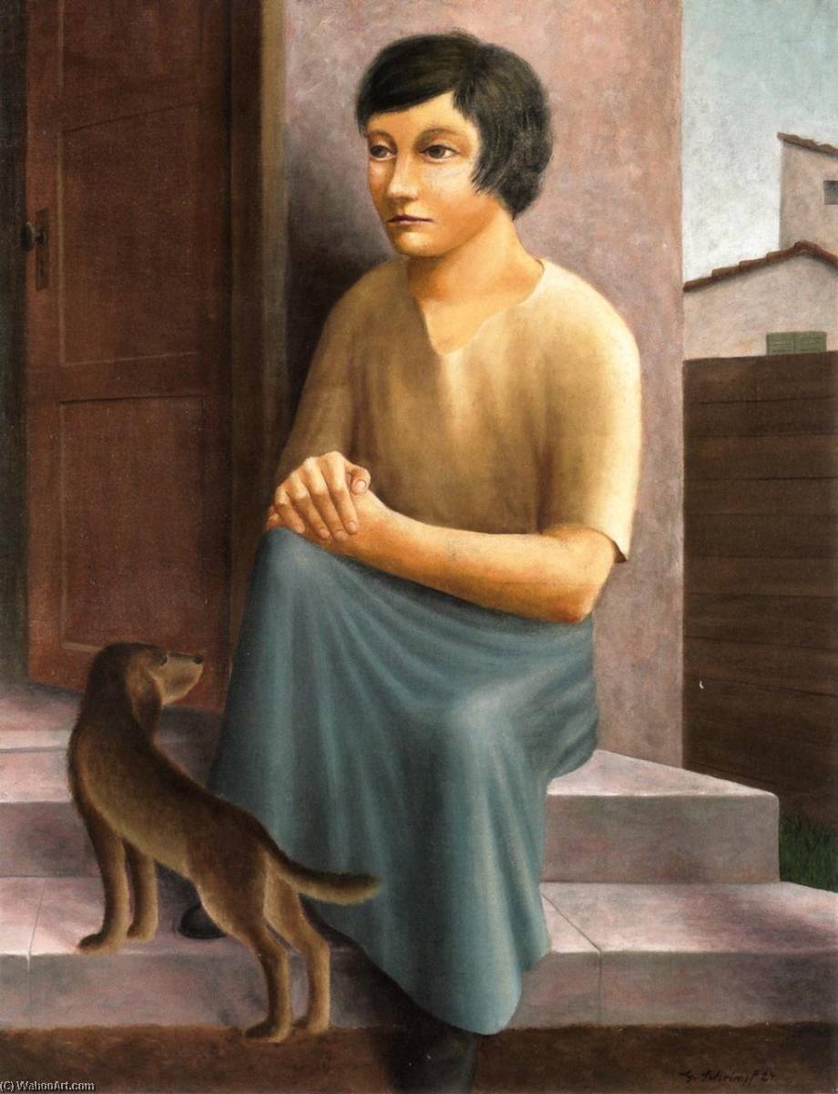 Wikioo.org - The Encyclopedia of Fine Arts - Painting, Artwork by Georg Schrimpf - Girl with Dog