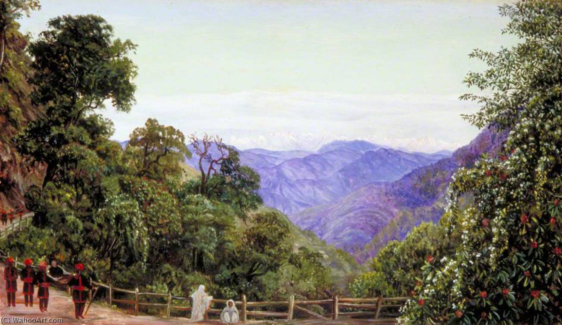 Wikioo.org - The Encyclopedia of Fine Arts - Painting, Artwork by Marianne North - View of the Himalaya Mountains from Mussooree