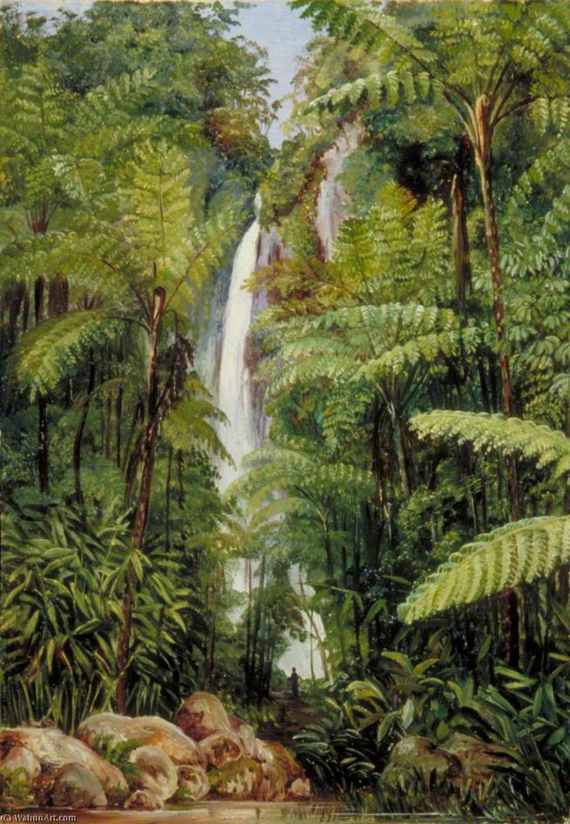 Wikioo.org - The Encyclopedia of Fine Arts - Painting, Artwork by Marianne North - Cascade at Tji Boddas, Java