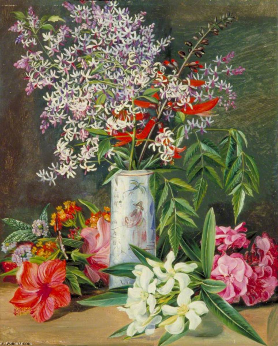 WikiOO.org - Güzel Sanatlar Ansiklopedisi - Resim, Resimler Marianne North - Selection of Cultivated Flowers, Painted in Jamaica