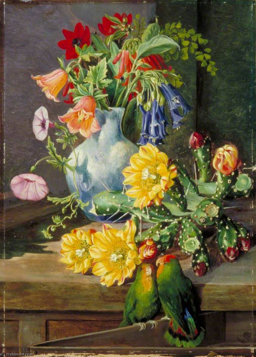 WikiOO.org - Encyclopedia of Fine Arts - Malba, Artwork Marianne North - Group of Flowers, Painted in Teneriffe