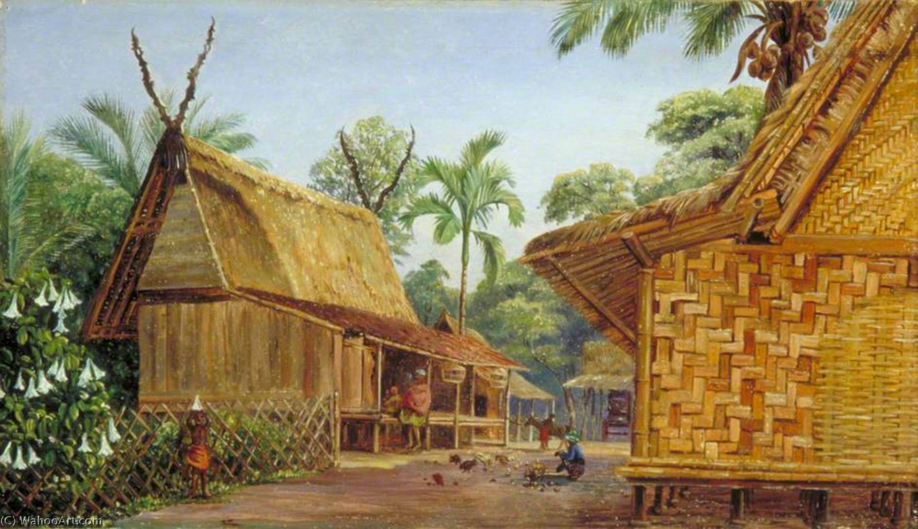 Wikioo.org - Die Enzyklopädie bildender Kunst - Malerei, Kunstwerk von Marianne North - Matte Häuser , Bandong , Java