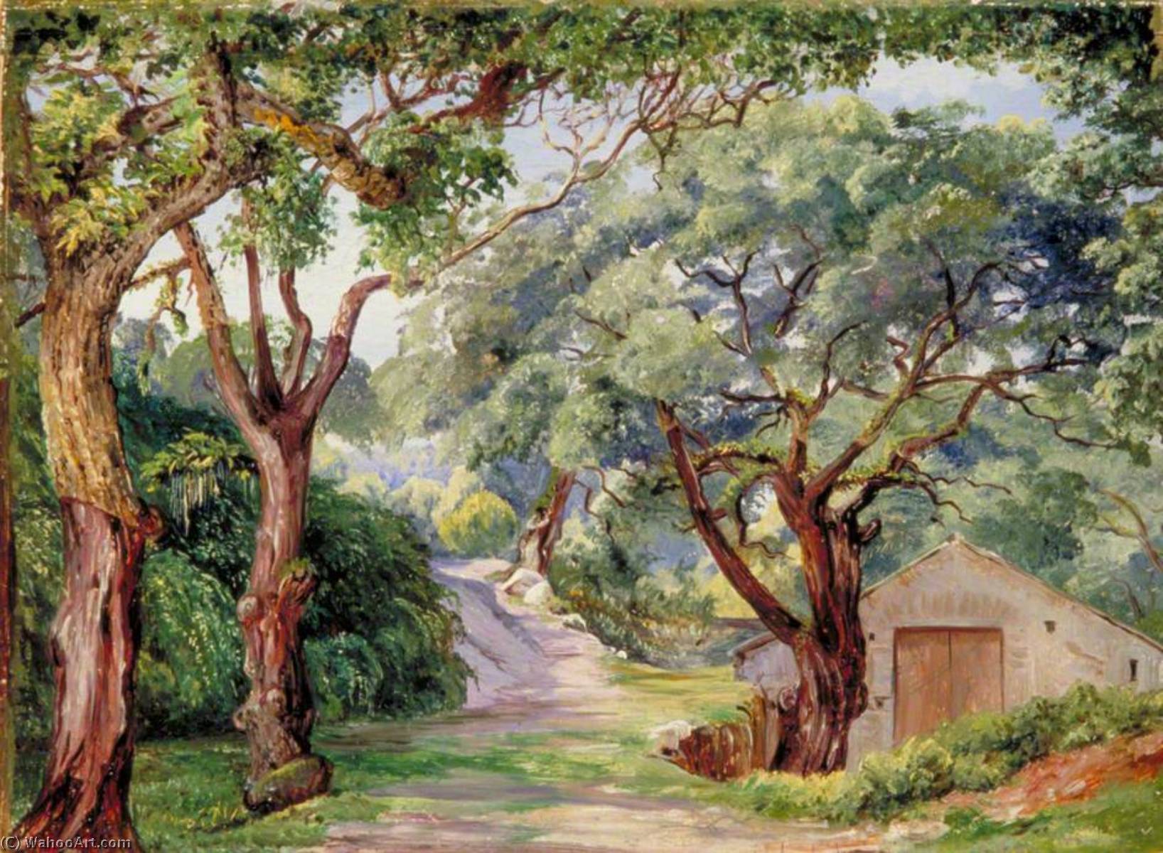 WikiOO.org - Enciclopedia of Fine Arts - Pictura, lucrări de artă Marianne North - Cork Trees at Cintra near Lisbon