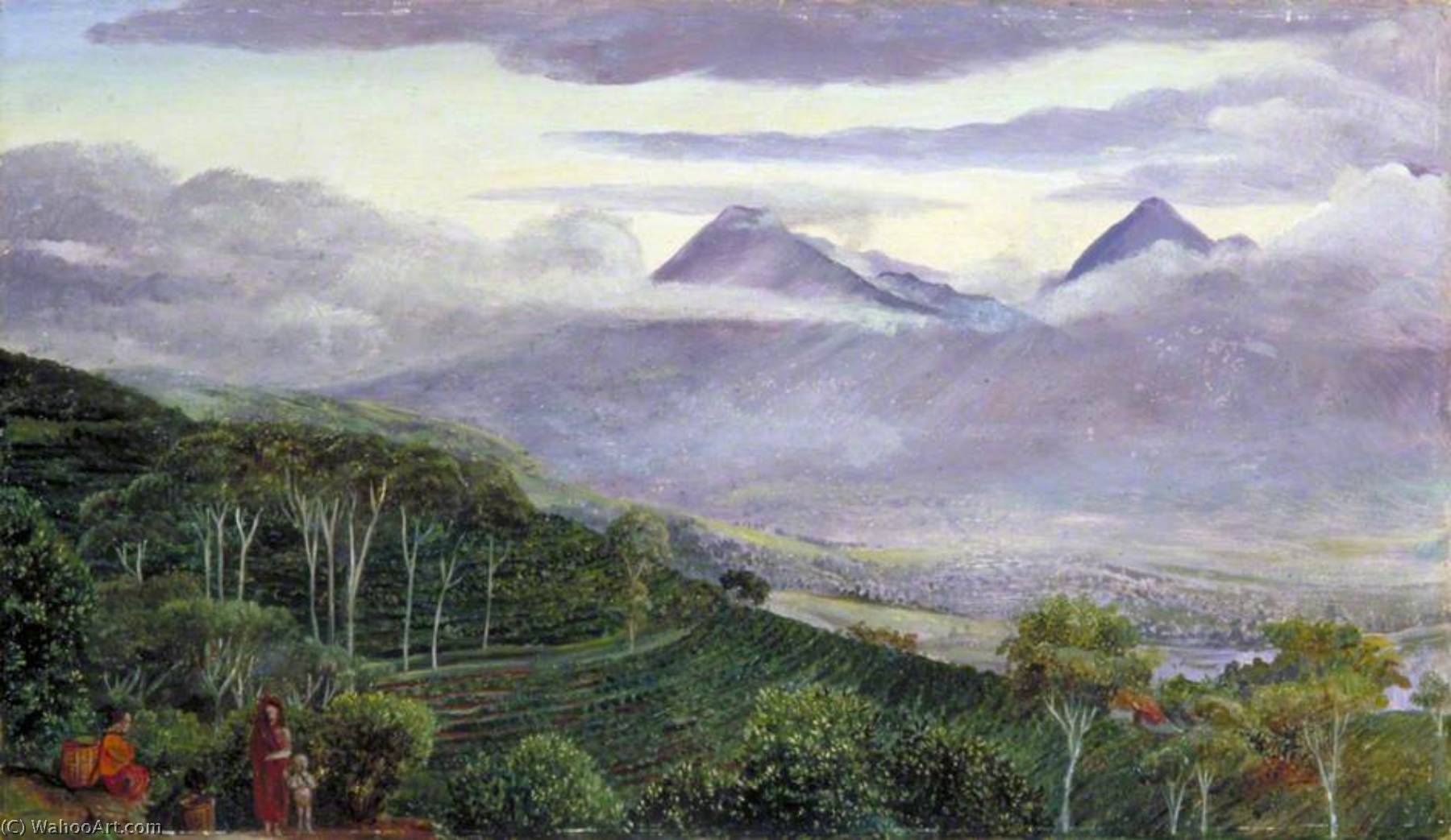 Wikoo.org - موسوعة الفنون الجميلة - اللوحة، العمل الفني Marianne North - The Papandayang Volcano, Java, Seen from Mr Hölle's Tea Plantations