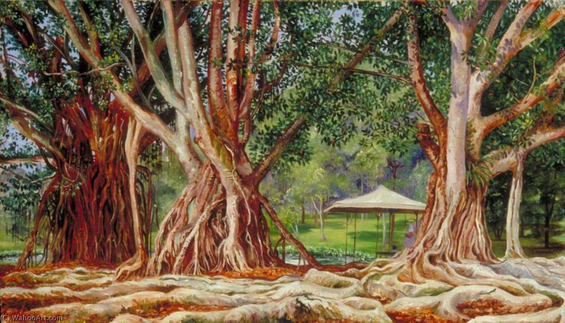 Wikioo.org - The Encyclopedia of Fine Arts - Painting, Artwork by Marianne North - India Rubber Trees at Buitenzorg, Java