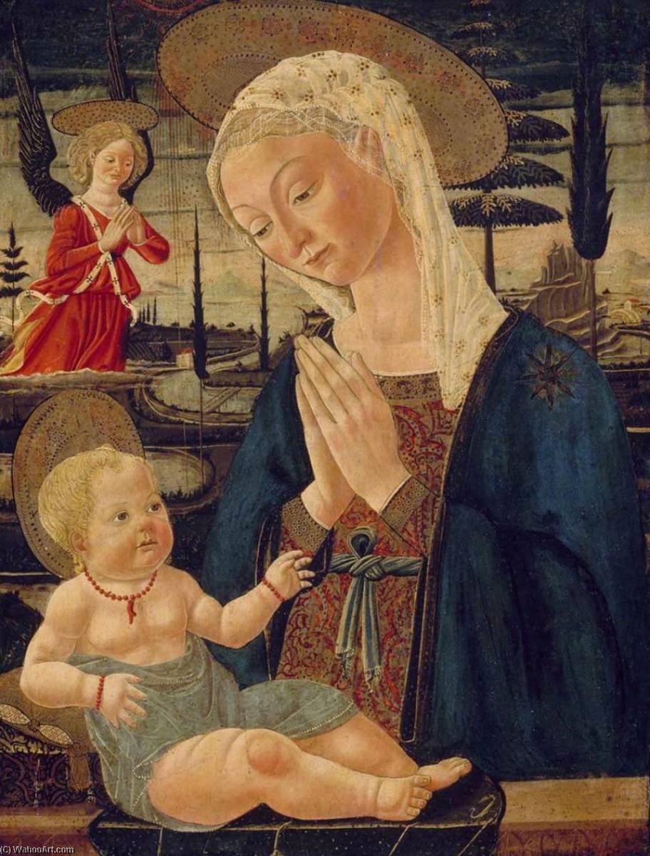 WikiOO.org - Encyclopedia of Fine Arts - Lukisan, Artwork Bernardo Di Stefano Rosselli - Virgin and Child with an Angel