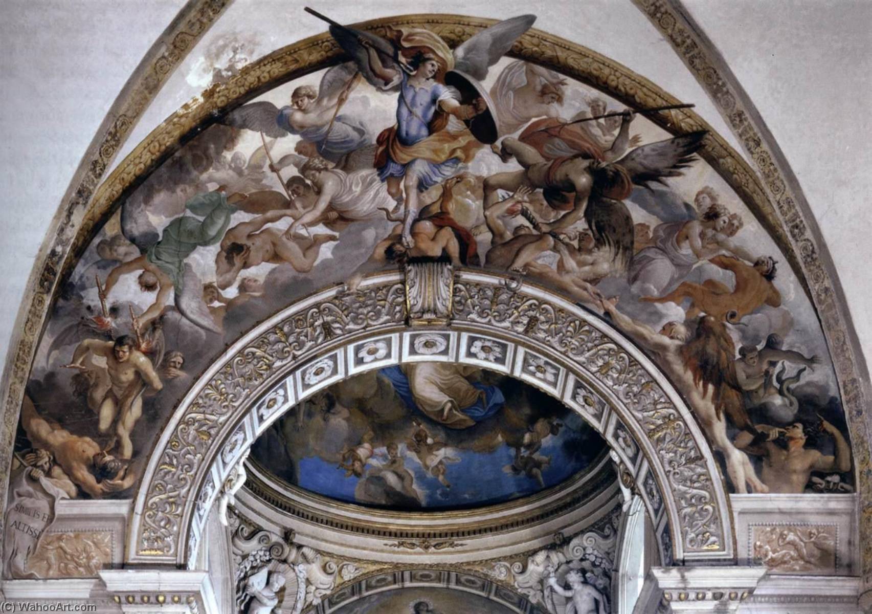 Wikioo.org - The Encyclopedia of Fine Arts - Painting, Artwork by Domenico Maria Canuti - St Michael Flinging the Rebellious Angels into the Abyss