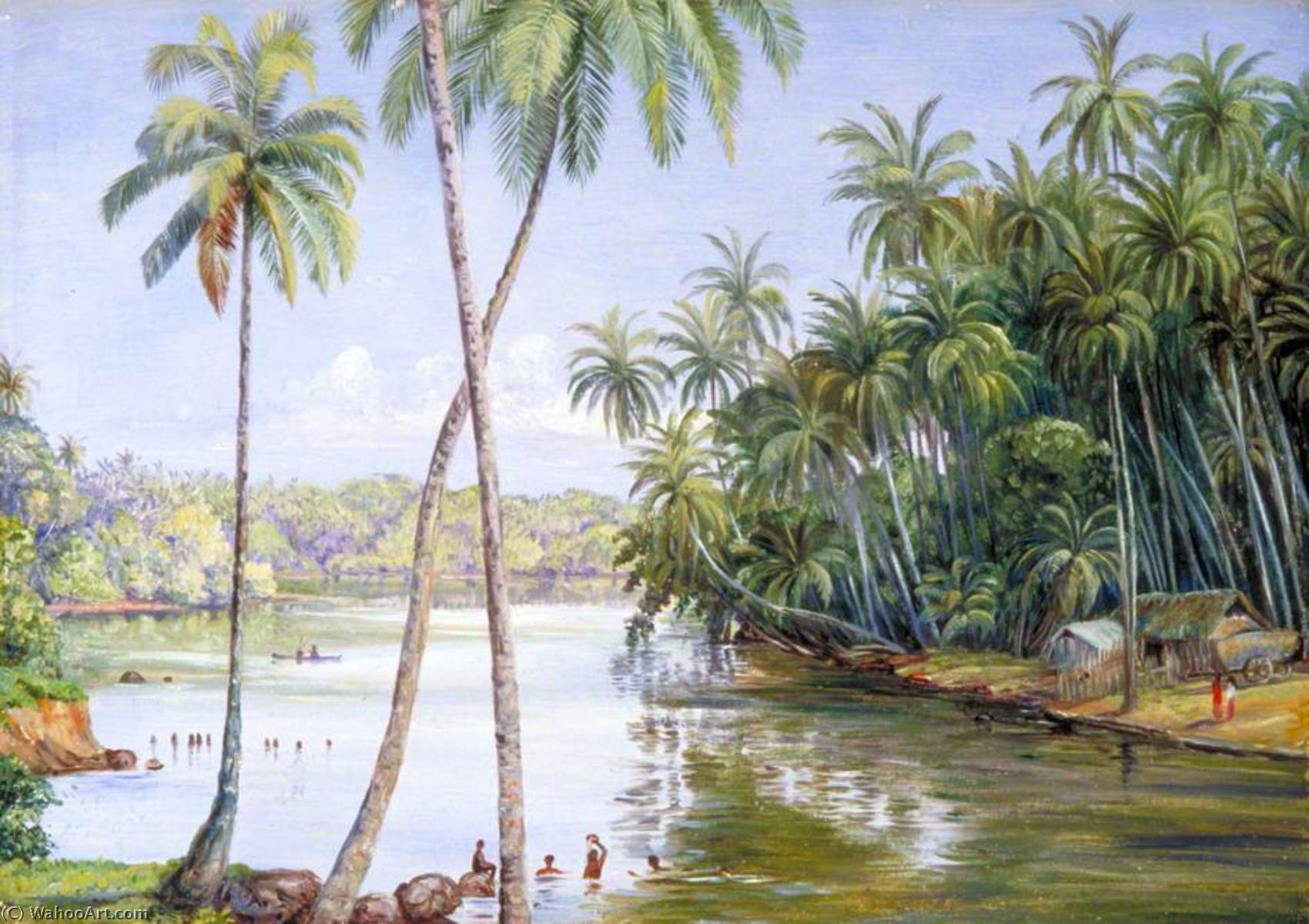 Wikioo.org - Die Enzyklopädie bildender Kunst - Malerei, Kunstwerk von Marianne North - Kokosnuss Handflächen auf dem fluss bank nahe Galle , Ceylon