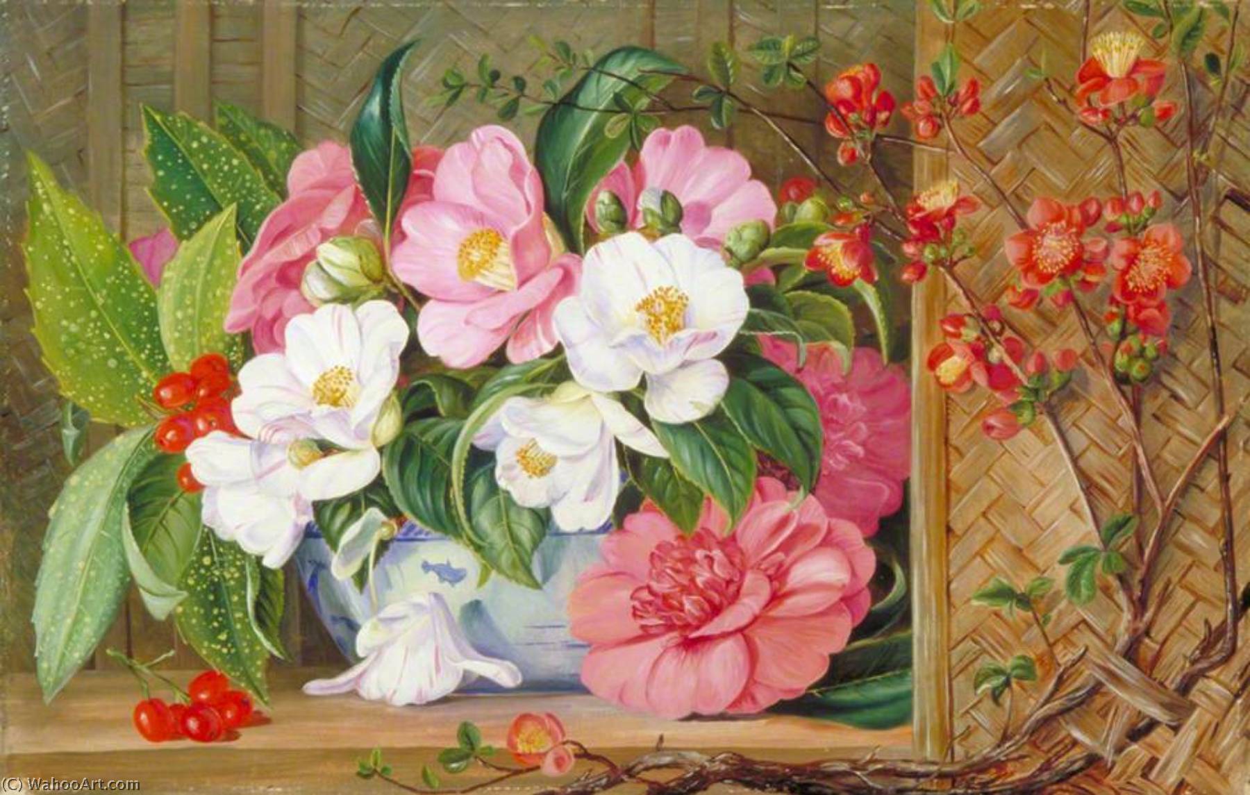 Wikioo.org – La Enciclopedia de las Bellas Artes - Pintura, Obras de arte de Marianne North - flores japonesas , Pintada de Plantas Cultivado en este país