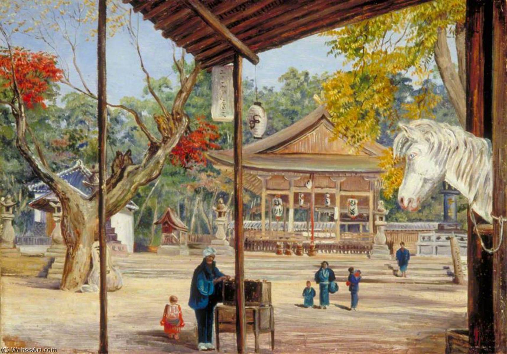 Wikioo.org - The Encyclopedia of Fine Arts - Painting, Artwork by Marianne North - Entrance to the Temple at Kobe, Japan