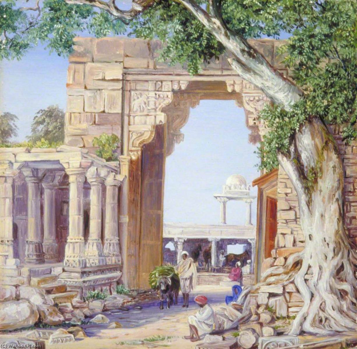 WikiOO.org - 百科事典 - 絵画、アートワーク Marianne North - 象 ゲート  と  ニーム  木  で  チッタール  インド