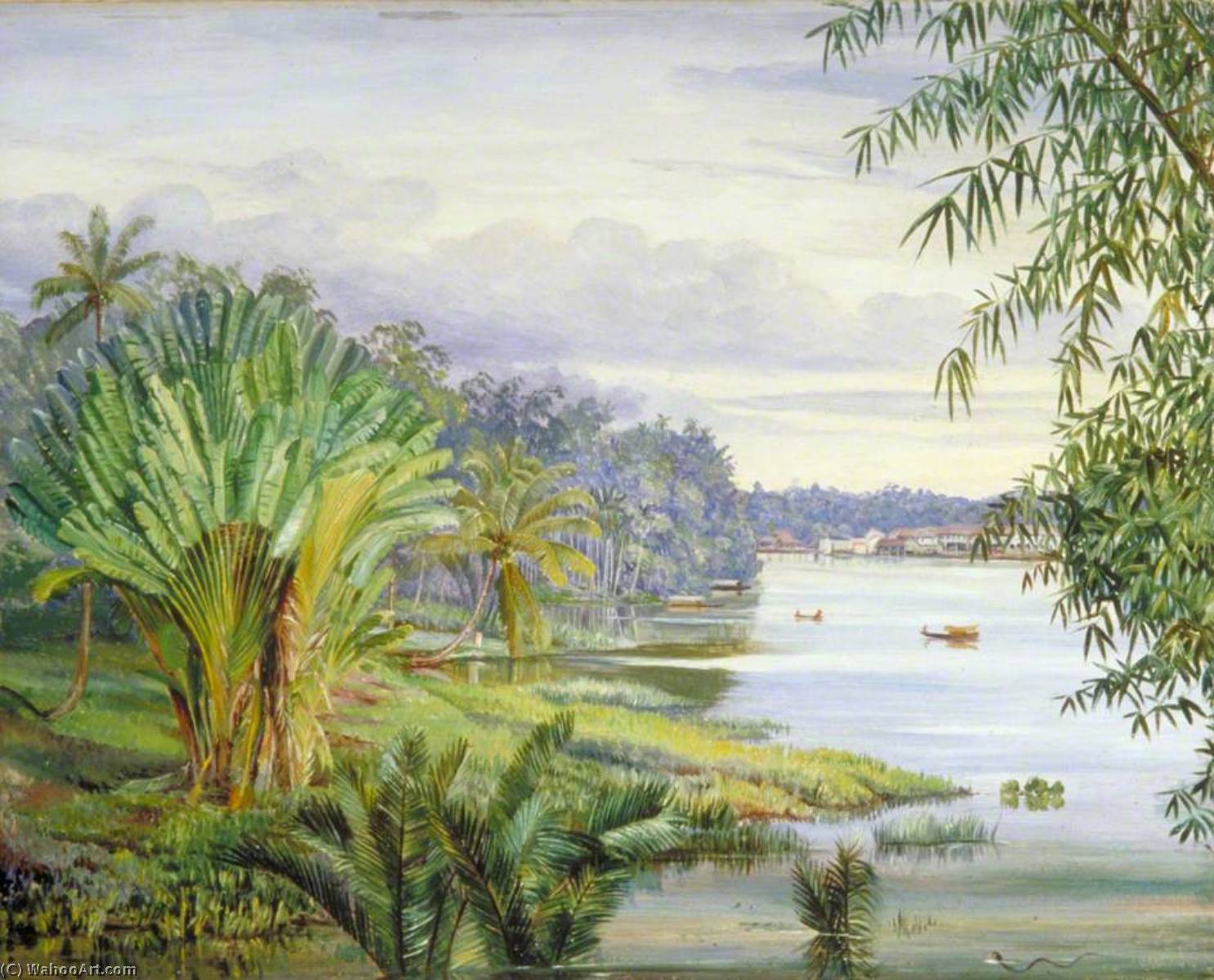 Wikioo.org - The Encyclopedia of Fine Arts - Painting, Artwork by Marianne North - View of Kuching and River, Sarawak, Borneo