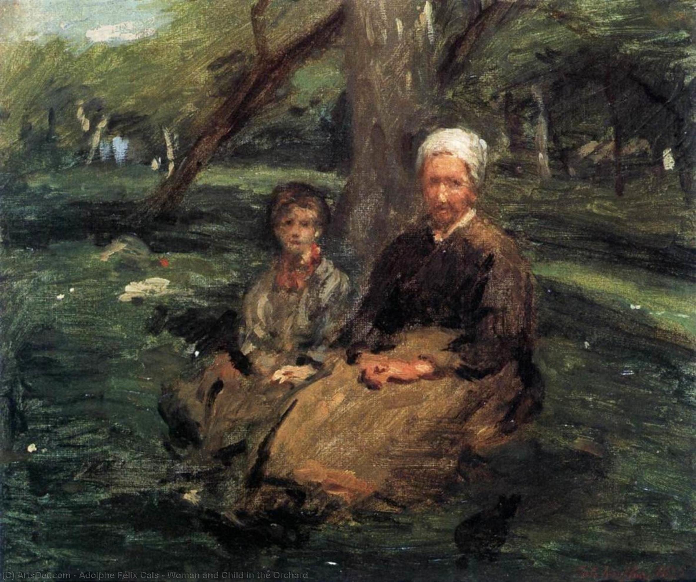 Wikioo.org - The Encyclopedia of Fine Arts - Painting, Artwork by Adolphe Félix Cals - Woman and Child in the Orchard